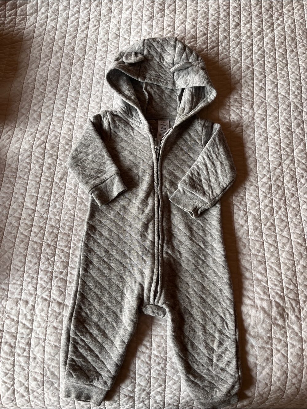 Carter’s Gray Quilted Hooded Baby One-Piece Romper 6m